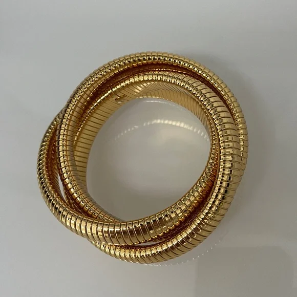 Chunky Tubogas Cobra Stretch Bracelet Gold Tone Triple Strand Serpenti NWOT - Picture 2 of 6